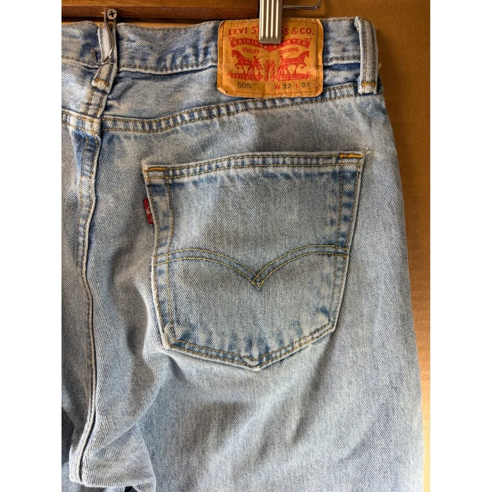 Levi's 505 Regular Fit Jeans Mens 31x31 Light Wash Blue Straight Leg Denim Cott